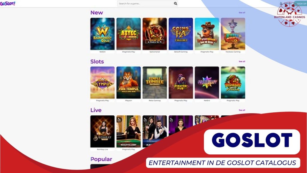 Entertainment in de GoSlot catalogus 